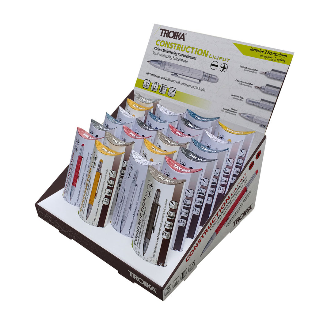 Troika Cardboard Counter Display with Twenty-four Item PIP25 Liliput Mini-tool pen Assorted
