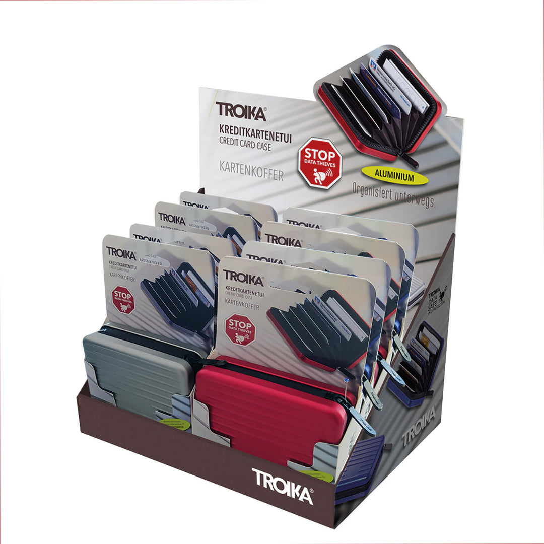 Troika Cardboard Counter Display with Eight Item CCC04 Kartenkoffer Aluminum RFID Wallets Assorted