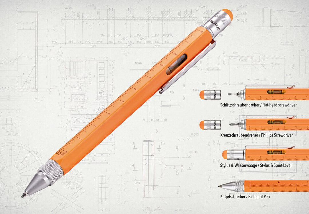Troika Construction Pen PIP20, Multi-tool Ballpoint Pen Neon Orange