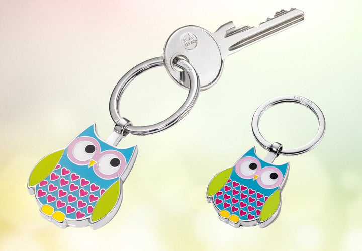 Troika Owl Enameled Charm KeyChain Blue