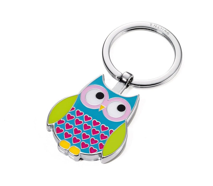 Troika Owl Enameled Charm KeyChain Blue