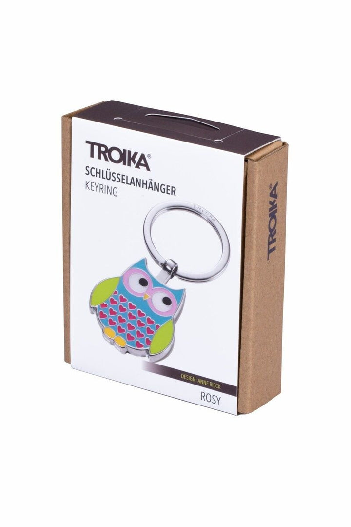 Troika Owl Enameled Charm KeyChain Blue