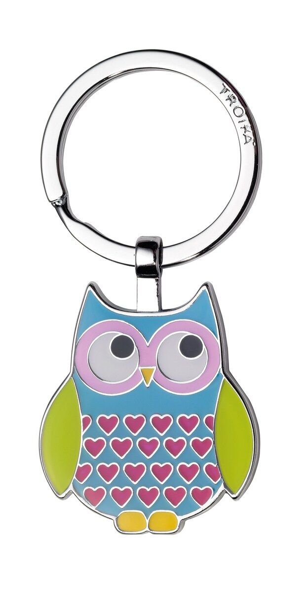 Troika Owl Enameled Charm KeyChain Blue