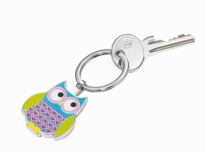 Troika Owl Enameled Charm KeyChain Blue