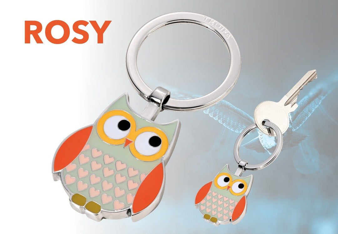 Troika Owl Enameled Charm Keychain Grey