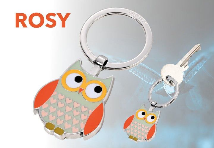 Troika Owl Enameled Charm Keychain Grey