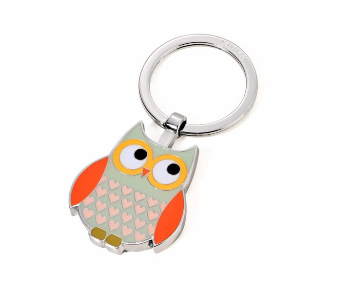 Troika Owl Enameled Charm Keychain Grey