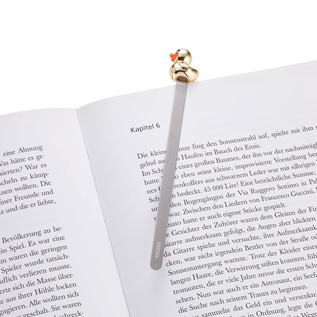 Troika gold Duck Charm Bookmark BKM24/GO on a page