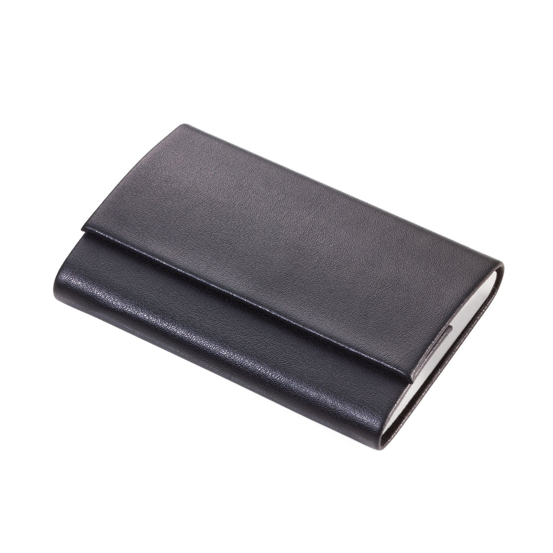 Troika Sophisticase RFID Protected Card Case Item CCC05/BK Black Vegan Leather and Chromed Metal Shown Closed