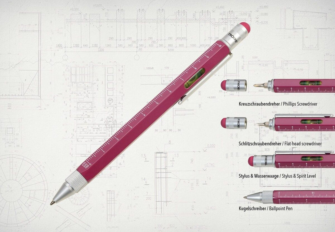 Troika Construction Pen PIP20, Multi-tool Ballpoint Pen Orchid Flower