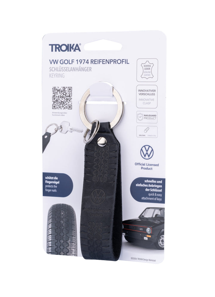 TROIKA VW Golf 1974 Tire Tread Leather Keychain with NAIL GUARD