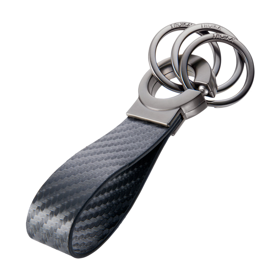 Troika Key-Click Leather Valet Keychain Black with Chrome