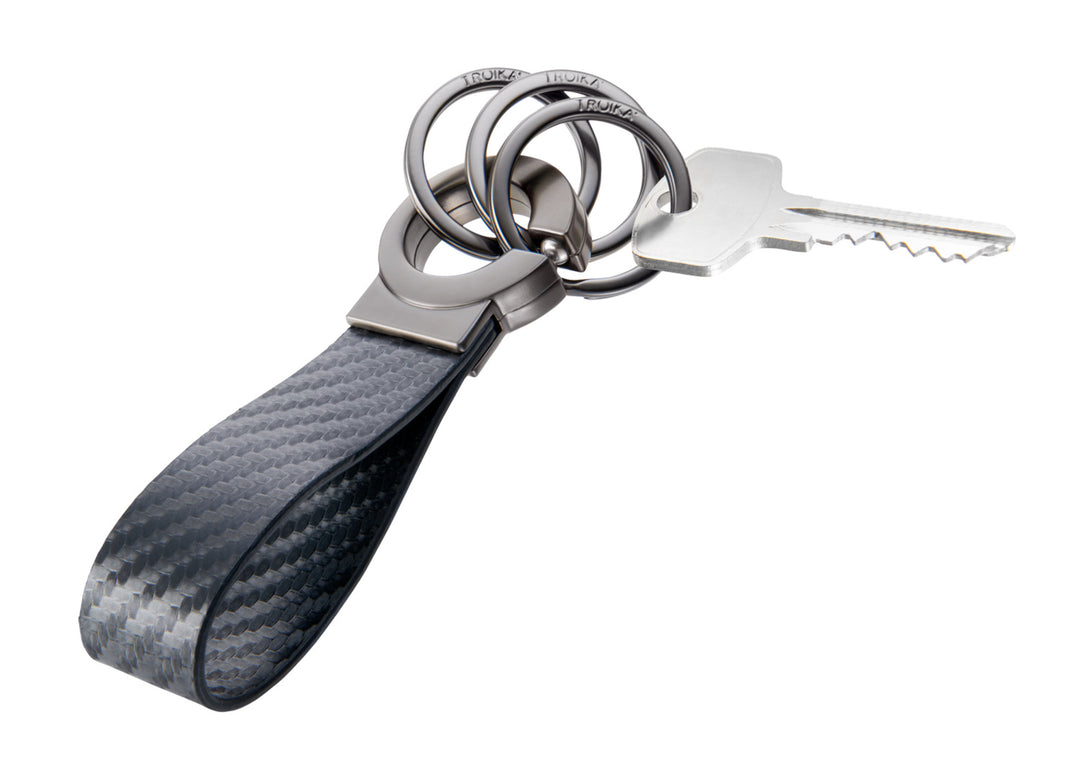 Troika Key-Click Leather Valet Keychain Black with Chrome