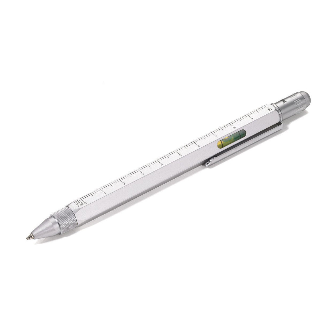 Troika Construction Ballpoint Pen Silver - Image showing scales in cm and inch , Level and Stylus