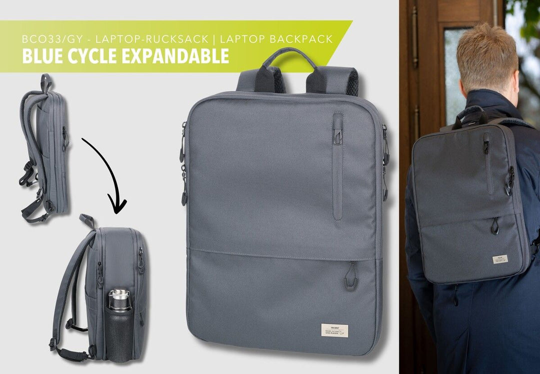 Troika BLUE CYCLE Expandable 16 inch Laptop backpack Made from Ocean P – Brandnode.com Troika BLUE CYCLE Expandable 16 inch Laptop backpack Made from Ocean P – Brandnode.com