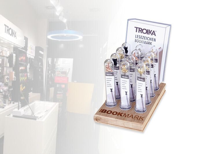 Troika Bamboo Counter Display with Twelve Item BKM Charm Bookmarks Assorted