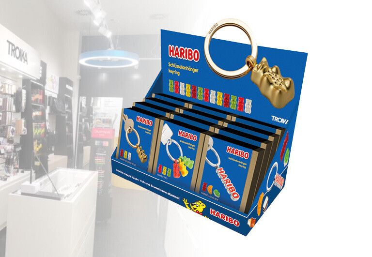 Troika Cardboard Counter Display with Twelve Item HB-KR Haribo Keychains Assorted