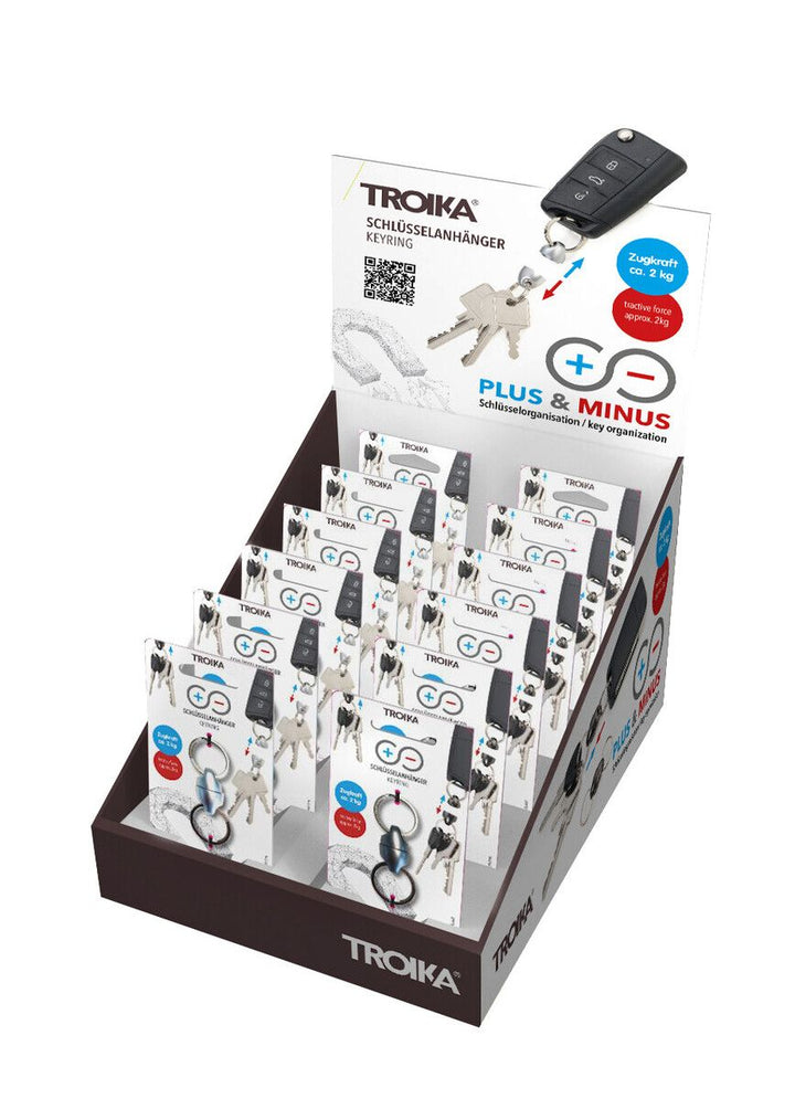 Troika Cardboard Counter Display with Twelve Item KR21-12 Plus Minus Magnetic Keychain Assorted