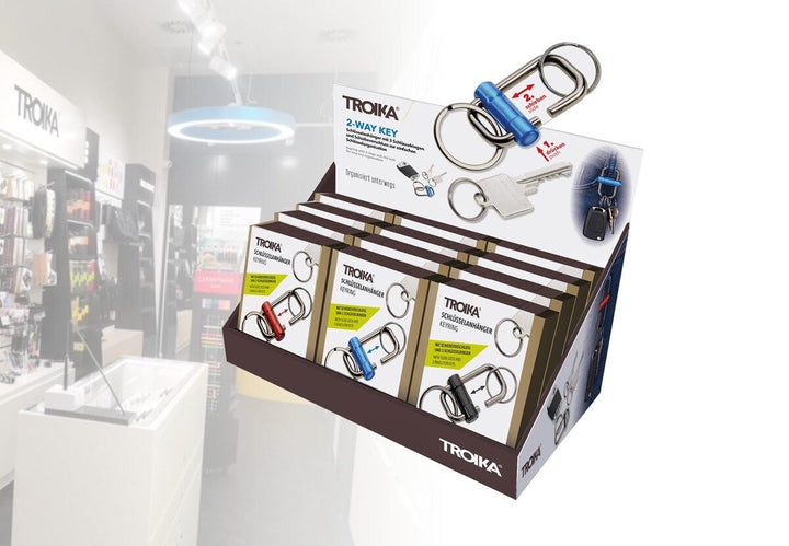 Troika Cardboard Counter Display with Twelve Item KR22-09 Two-Way Keychains Assorted Colors