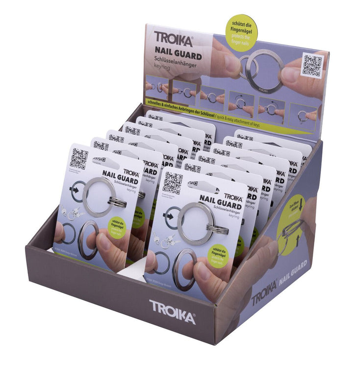 Troika Cardboard Counter Display with Twelve Item KR23-10/ST Nail Guard Patented Keychain Assorted