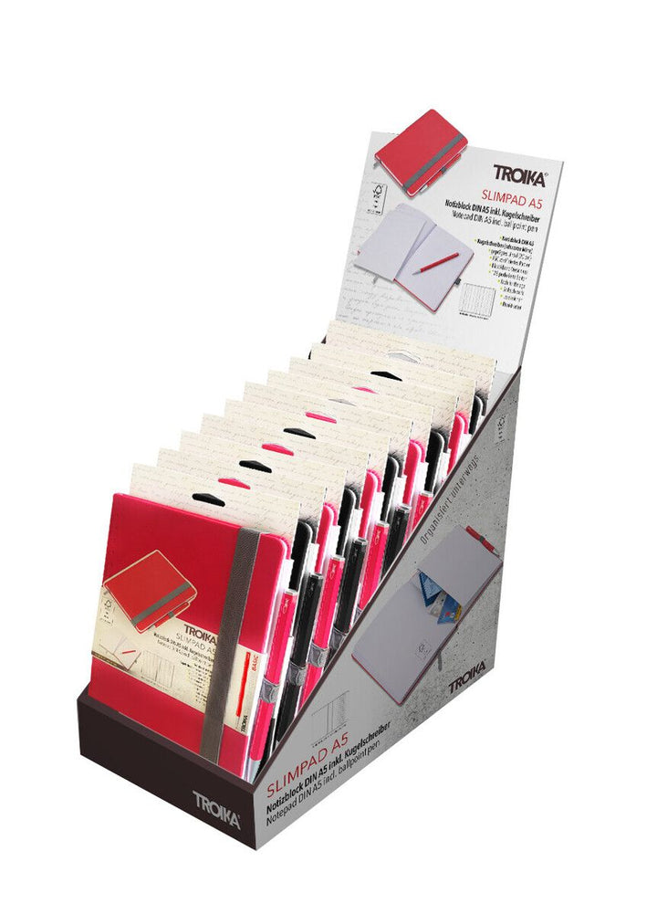 Troika Cardboard Counter Display with Ten Item NPP40 Slimpad A5 Notebook with Pen Assorted