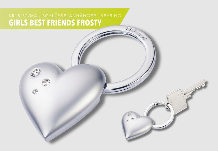 Troika Girl's Best Friend 3D Heart Key Ring with Swarovski Crystals Mat Silver