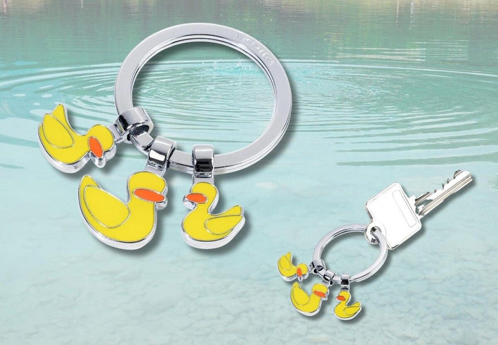 Troika Three Yellow Duckies Charm Keychain