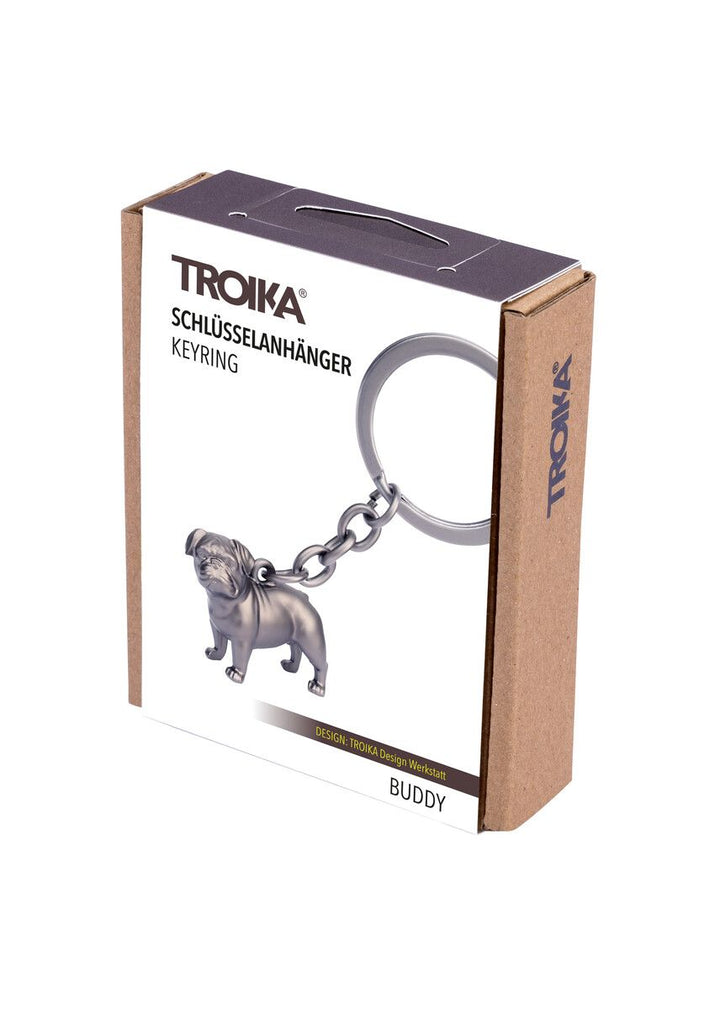 Troika BUDDY KeyChain with 3D Pug Dog Charm