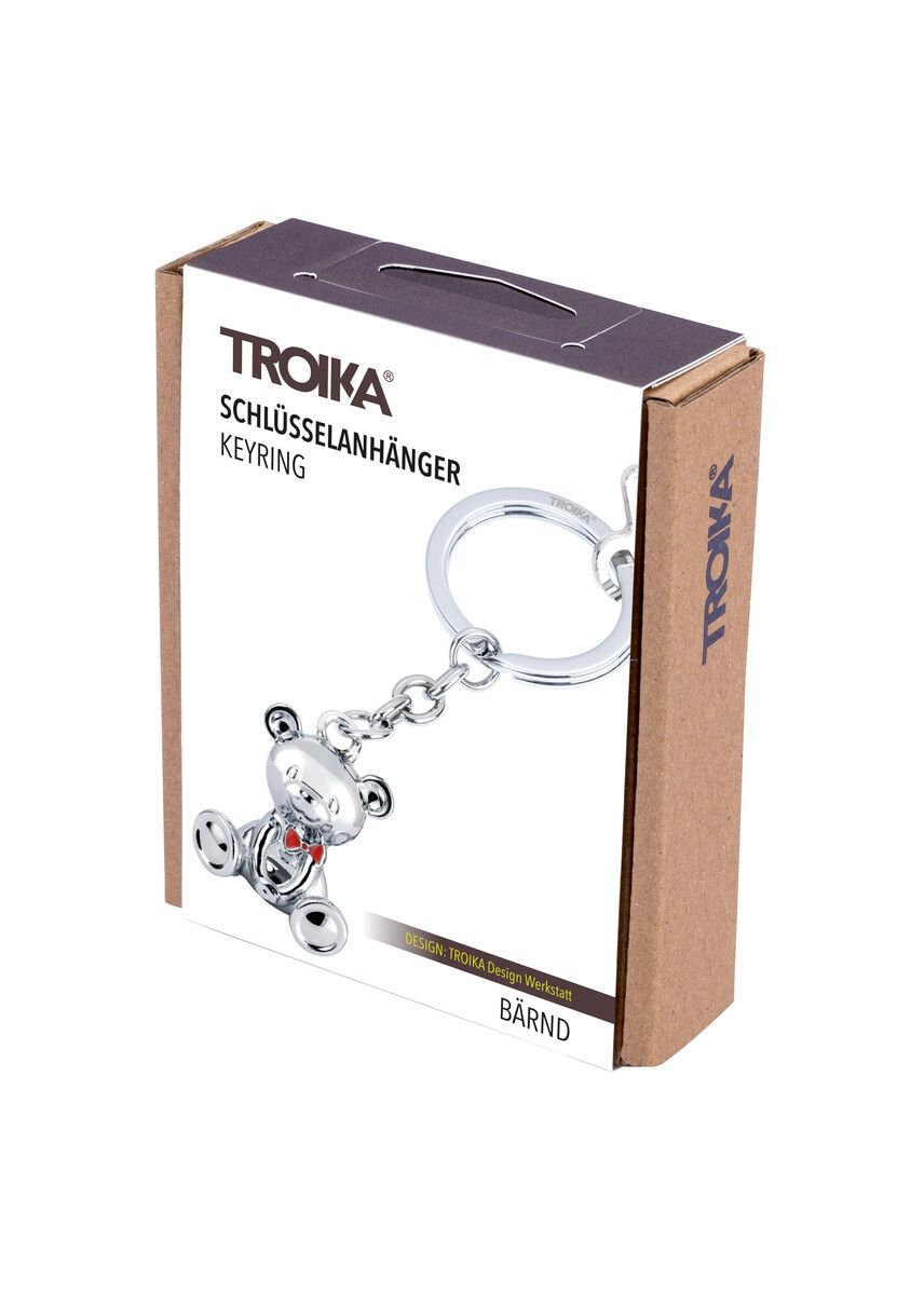 Troika BARND Keychain with 3D Teddy Bear Charm in Chrome