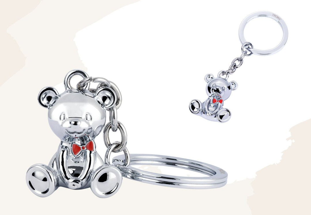 Troika BARND Keychain with 3D Teddy Bear Charm in Chrome