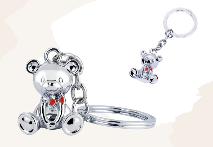 Troika BARND Keychain with 3D Teddy Bear Charm in Chrome