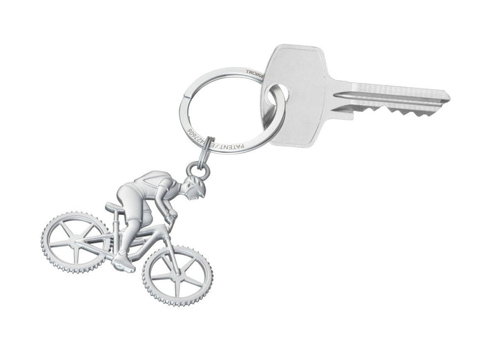 TROIKA MOUNTAIN BIKE Keychain – Metal Cast Cyclist with NAIL GUARD Ring