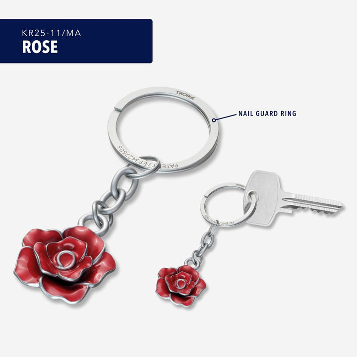 TROIKA ROSE Keychain – 3D Floral Design with NAIL GUARD Ring
