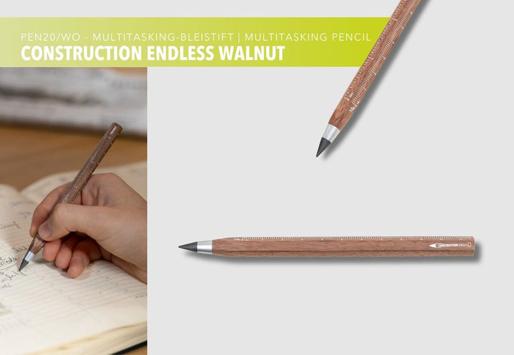 Troika Multi-Tasking Construction Endless Pencil 12.5 Miles of Writing Walnut