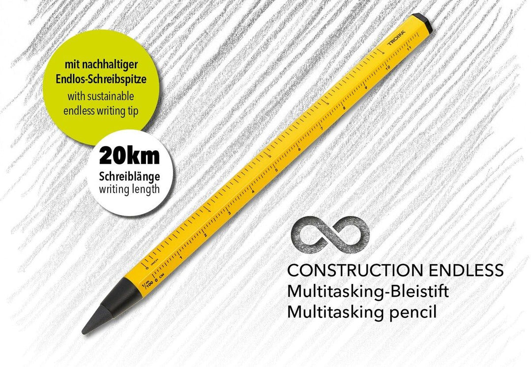 Troika Multi-Tasking Construction Endless Pencil 12.5 Miles of Writing Yellow