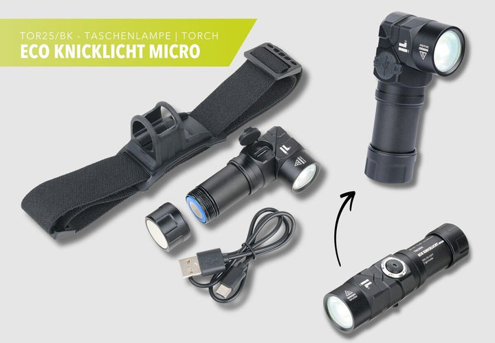 Troika ECO KNICKLICHT MICRO, Rechargeable Bendable Mini Flashlight Headlamp