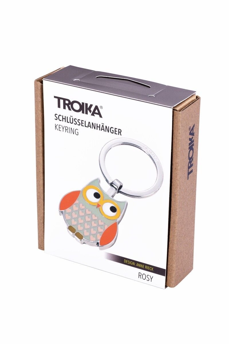 Troika Owl Rosy Charm Keychain Grey with Pink Hearts brandnode