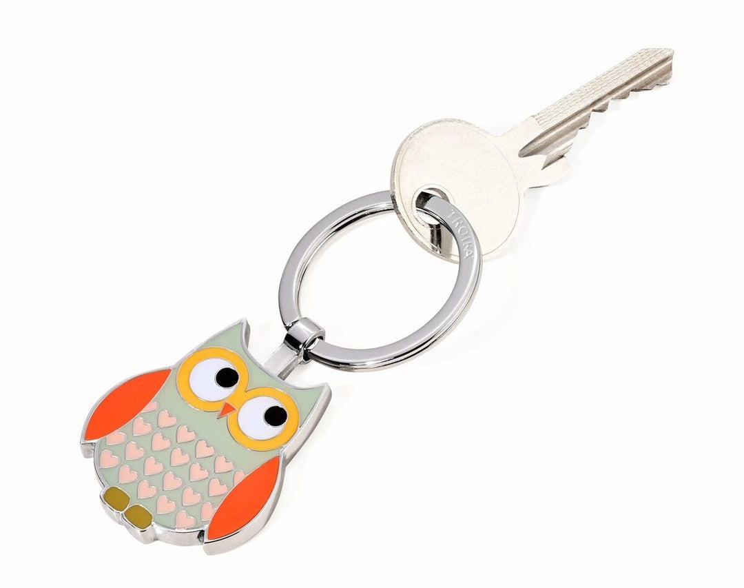 Troika Owl Enameled Charm Keychain Grey