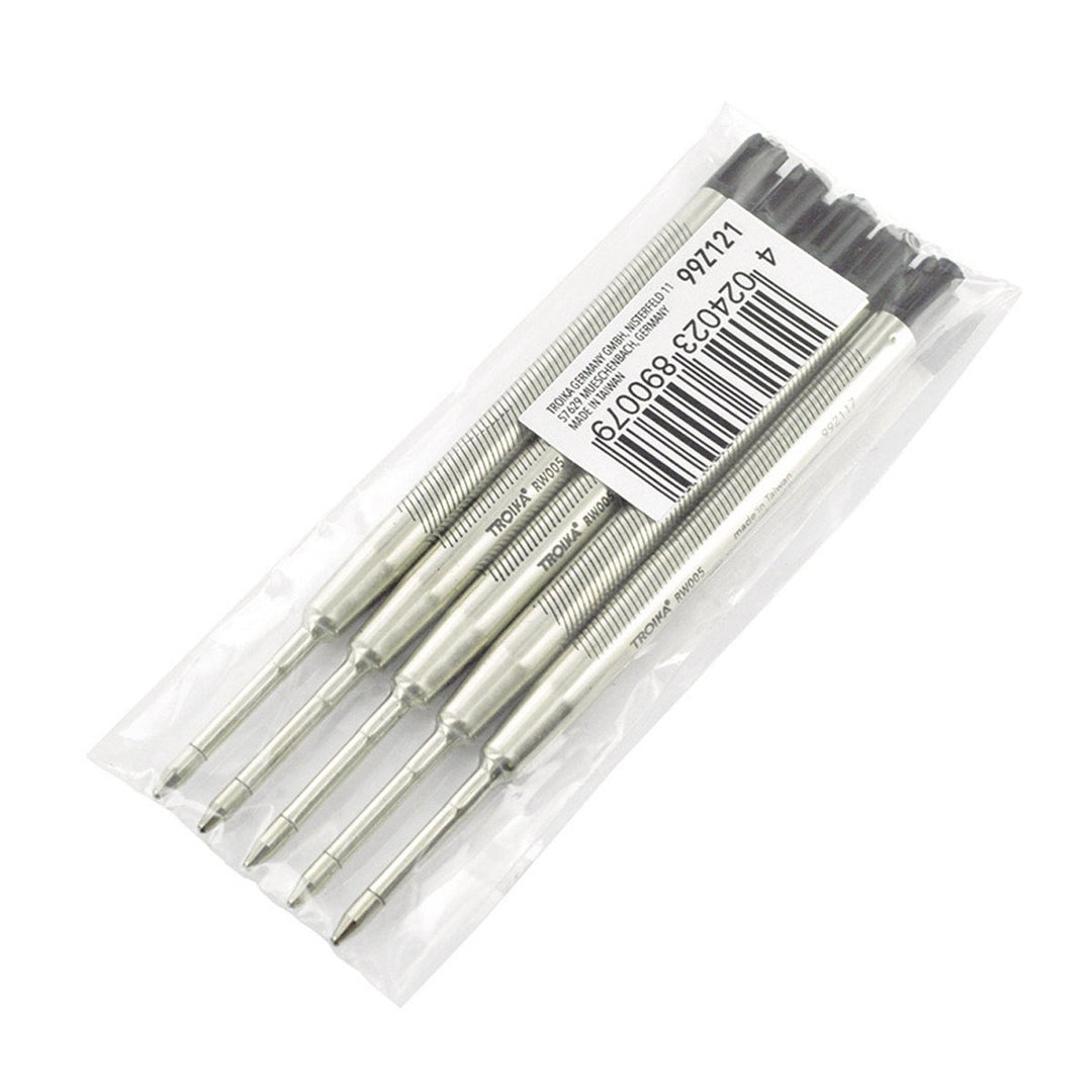 Troika Pack of 5 Ballpoint Refills Black Ink for Item Codes PIP05, PIP01 and PEN05