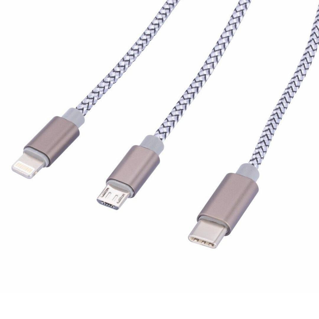 Troika Trident 3 in 1 USB Charging Cable USB, USB C and Lightening Cable