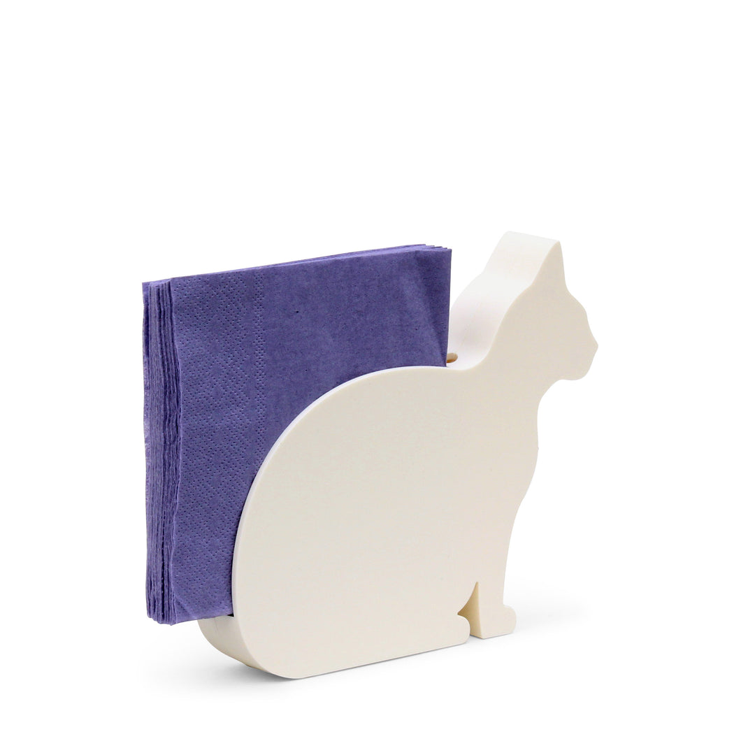 LIB Editeur d'idées FELIX, Cat Stationery and Napkin Holder, Holds Notepad, Pen, Coffee Filters, Cocktail Napkins, Shown in white holding cocktail napkins