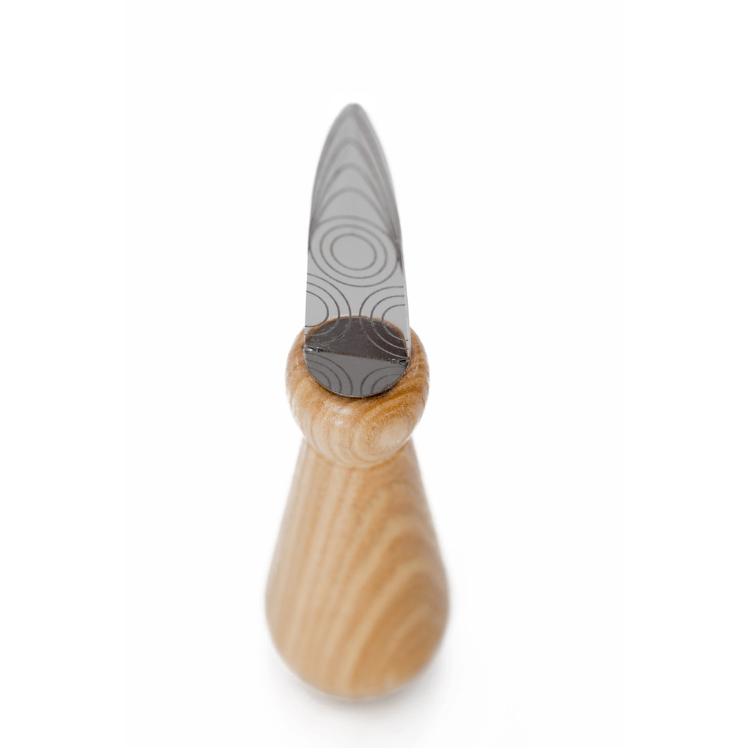 LIB Editeur d'idées FREHEL Laser Engraved Oyster Knife with Ash Wood Grip, Shown with Natural Handle Top Viewl