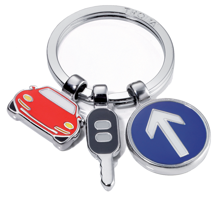 Troika On the Road, Keychain with Chrome and Enamel Traffic Charms. Troika Item KR11-18/CH 