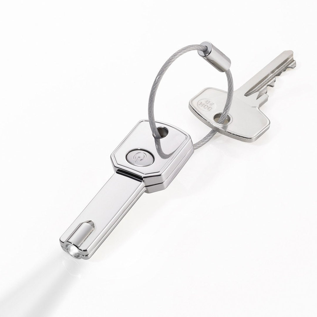 Troika Light Key, an LED Light Keychain in the shap of a key. Chrome Finish 