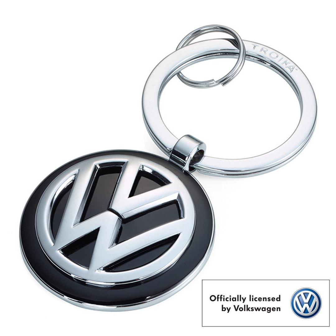 Troika Officially Licensed Volkswagen VW Pendant Key-ring in Black Enamel and Chrome showing extra split ring