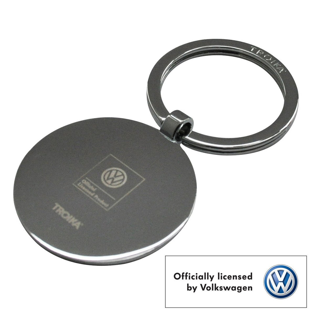 Troika Officially Licensed Volkswagen VW Pendant Key-ring in Black Enamel and Chrome Showing back with official VW Stamp