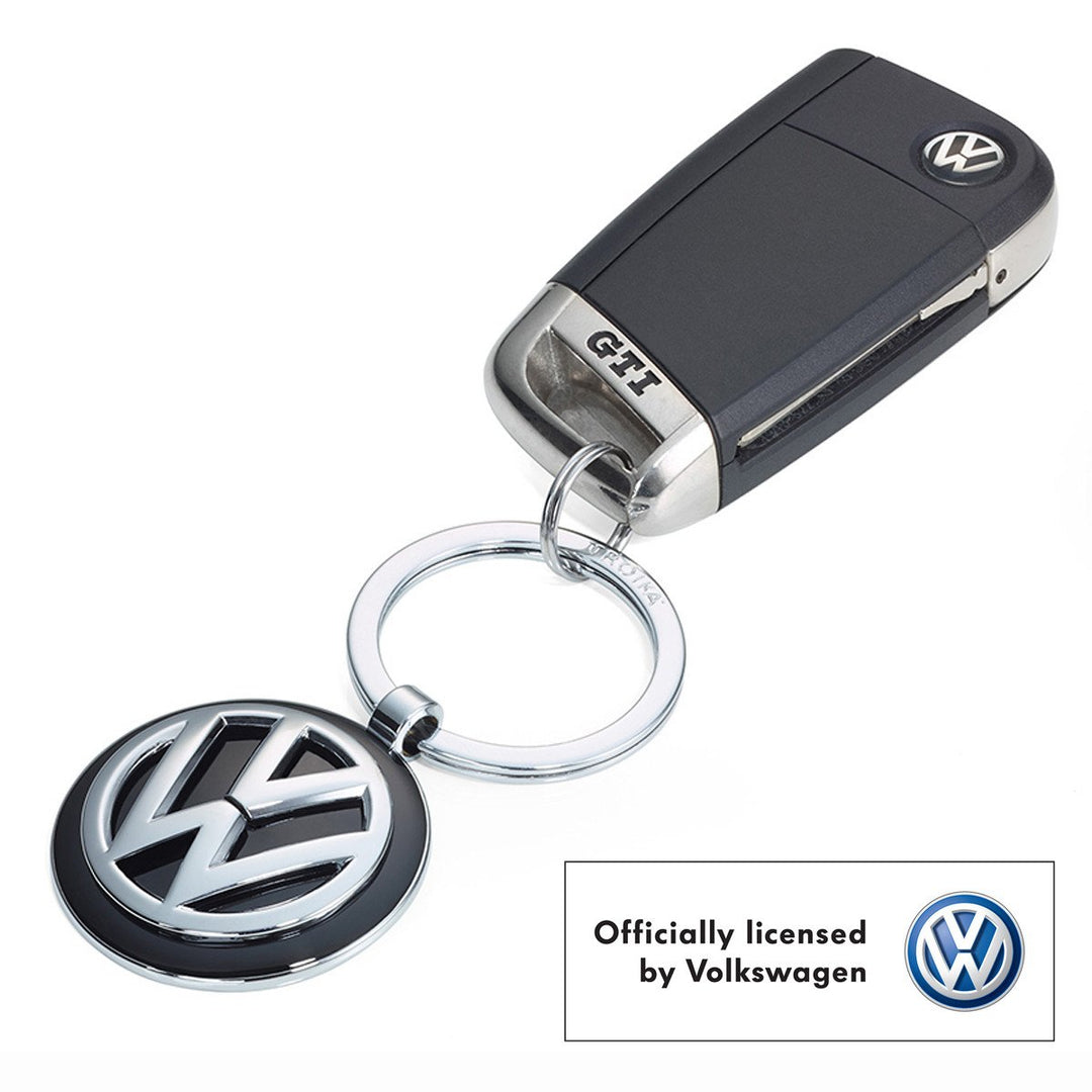 Troika Officially Licensed Volkswagen VW Pendant Key-ring in Black Enamel and Chrome shown with Keyfob
