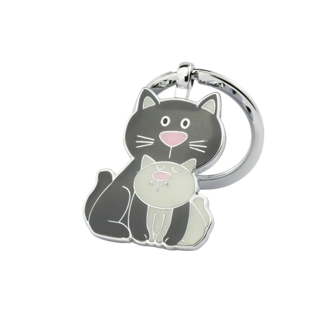 Troika Cat with Kitten Enameled Charm Keychain