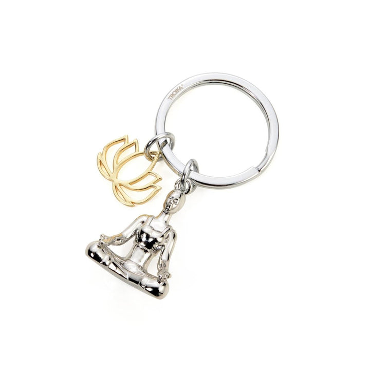 Troika Yoga Lotus Position and Lotus Flower Charms Keychain
