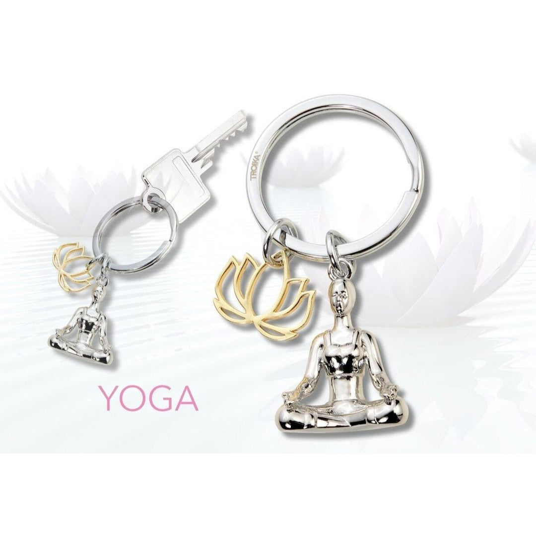 Troika Yoga Lotus Position and Lotus Flower Charms Keychain